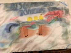 The boys designed and created their flag all on their own. They designed what they thought a discombobulated donkey would look like.