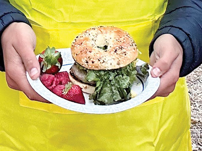 completed breakfast bagel sandwich